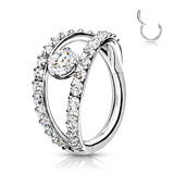 All 316L Surgical Steel Hinged Segment Double layer CZ Hoop Tragus