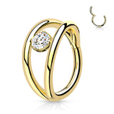 All 316L Surgical Steel Hinged 2 layer CZ Center Hoop Segment Rings Helix Piercing