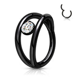 All 316L Surgical Steel Hinged 2 layer CZ Center Hoop Segment Rings Helix Piercing