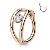 All 316L Surgical Steel Hinged 2 layer CZ Center Hoop Segment Rings Helix Piercing