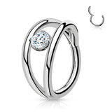 All 316L Surgical Steel Hinged 2 layer CZ Center Hoop Segment Rings Helix Piercing