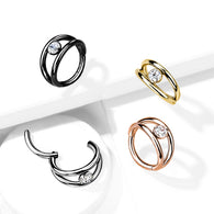 All 316L Surgical Steel Hinged 2 layer CZ Center Hoop Segment Rings Helix Piercing