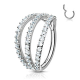 All 316L Surgical Steel Hinged Triple layer CZ Hoop Segment  Rings Helix Piercing
