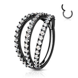 All 316L Surgical Steel Hinged Triple layer CZ Hoop Segment  Rings Helix Piercing