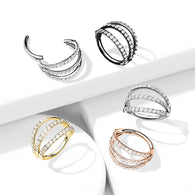 All 316L Surgical Steel Hinged Triple layer CZ Hoop Segment  Rings Helix Piercing