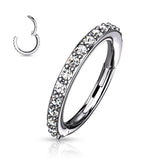 High Quality Precision Solid 316L Surgical Steel Paved CZ Hinged Segment Hoop Rings