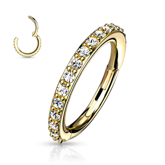 High Quality Precision All 316L Surgical Steel Paved CZ Hinged Segment Hoop Rings