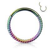 16G Titanium Plated On All Surgical Steel Hinged Segment Hoop Braided Rings