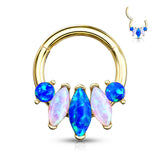 4-Marquise Opal Hinge Hoop Segment Ring Ear Cartilage Nose Septum Daith