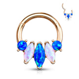 4-Marquise Opal Hinge Hoop Segment Ring Ear Cartilage Nose Septum Daith
