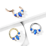 4-Marquise Opal Hinge Hoop Segment Ring Ear Cartilage Nose Septum Daith