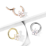 Opal Glitter Flower Hinge Hoop Segment Ring Ear Cartilage Nose Septum Tragus Rings