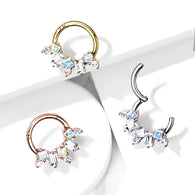 316L Surgical Steel CZ Fan Hinged Hoop Segment Rings Nose Septum Ear Cartilage