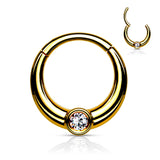 Centered Front Facing CZ Nose Septum Hinged Segment Hoop Rings