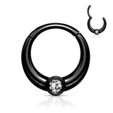 Centered Front Facing CZ Nose Septum Hinged Segment Hoop Rings