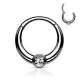 Centered Front Facing CZ Nose Septum Hinged Segment Hoop Rings