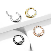 Centered Front Facing CZ Nose Septum Hinged Segment Hoop Rings