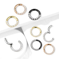Precision CNC CZ Set Front Facing All Surgical Steel Hinged Segment Hoop Ring