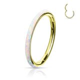 Precision Opal Set Solid Surgical Steel Hinged Segment Hoop Rings