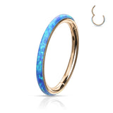 Precision Opal Set Solid Surgical Steel Hinged Segment Hoop Rings