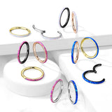 Precision Opal Set Solid Surgical Steel Hinged Segment Hoop Rings