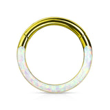 Precision Opal Set Front All Surgical Steel Hinged Segment Hoop Ring Ear Cartilage