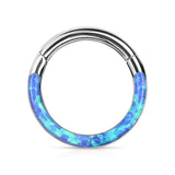 Precision Opal Set Front All Surgical Steel Hinged Segment Hoop Ring Ear Cartilage