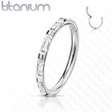 Titanium Hinged Segment Hoop Ring Facing Baguette CZ For Nose Septum Cartilage