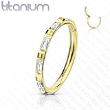 Titanium Hinged Segment Hoop Ring Facing Baguette CZ For Nose Septum Cartilage