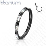 Titanium Hinged Segment Hoop Ring Facing Baguette CZ For Nose Septum Cartilage