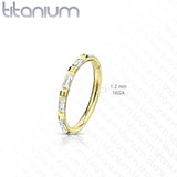 Titanium Hinged Segment Hoop Ring Facing Baguette CZ For Nose Septum Cartilage