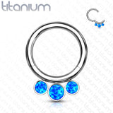 Titanium Hinged Segment Hoop Ring 3 Opals For Nose Septum Cartilage