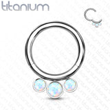 Titanium Hinged Segment Hoop Ring 3 Opals For Nose Septum Cartilage