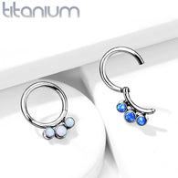 Titanium Hinged Segment Hoop Ring 3 Opals For Nose Septum Cartilage