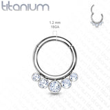 Titanium Hinged Segment Hoop Ring 5 Crystals For Nose Septum Cartilage