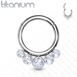 Titanium Hinged Segment Hoop Ring 5 Crystals For Nose Septum Cartilage
