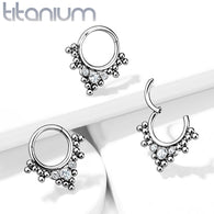 Implant Grade Titanium Hinged CZ & Bead Segment Hoop Rings Septum Ear Cartilage