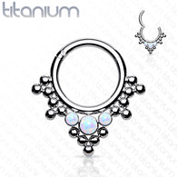 Titanium Hinged Segment Hoop Ring Opal Tribal For Nose Septum Cartilage