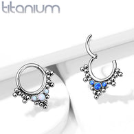 Implant Grade Titanium Hinged Beads & Opal Segment Hoop Rings Nose Septum