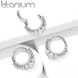 Titanium Hinged Segment Hoop Ring 3 Bezel CZ For Nose Septum Cartilage