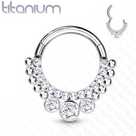 Solid Titanium CZ Paved Front Hinged Segment Hoop Rings Tragus Ear Cartilage
