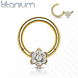 Titanium Hinged Segment Hoop Ring CZ Petal For Nose Septum Cartilage