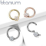 Titanium Hinged Segment Hoop Ring CZ Petal For Nose Septum Cartilage