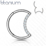 Titanium Hinged Segment Hoop Ring CZ Crescent For Nose Septum Cartilage