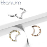 Titanium Hinged Segment Hoop Ring CZ Crescent For Nose Septum Cartilage