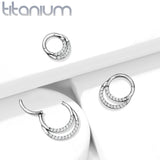 Titanium Hinged Segment Hoop Ring CZ Rows For Nose Septum Cartilage