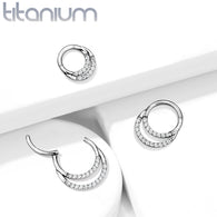 Implant Grade Titanium Hinged Double Lined CZ Segment Hoop Rings Ear Cartilage