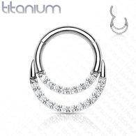 Titanium Hinged Segment Hoop Ring CZ Rows For Nose Septum Cartilage