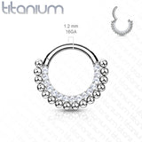 Titanium Hinged Segment Hoop Ring CZs Beads For Nose Septum Cartilage