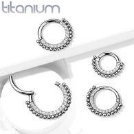 Implant Grade Titanium Hinged Lined CZ & Beads Segment Hoop Rings Ear Cartilage